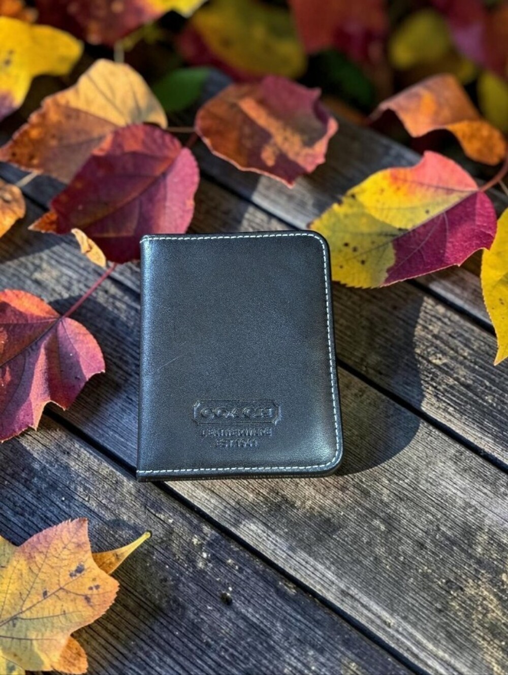 Coach Black Leather Travel Wallet with Embossed Logo